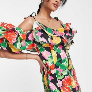 Topshop floral ruffle mini dress